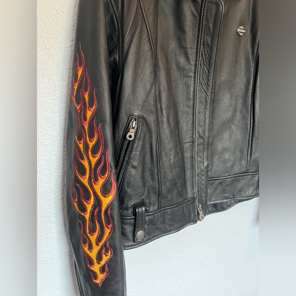 Authentic Ladies Harley Davidson Black Leather Riding Jacket Size M - Picture 4 of 10